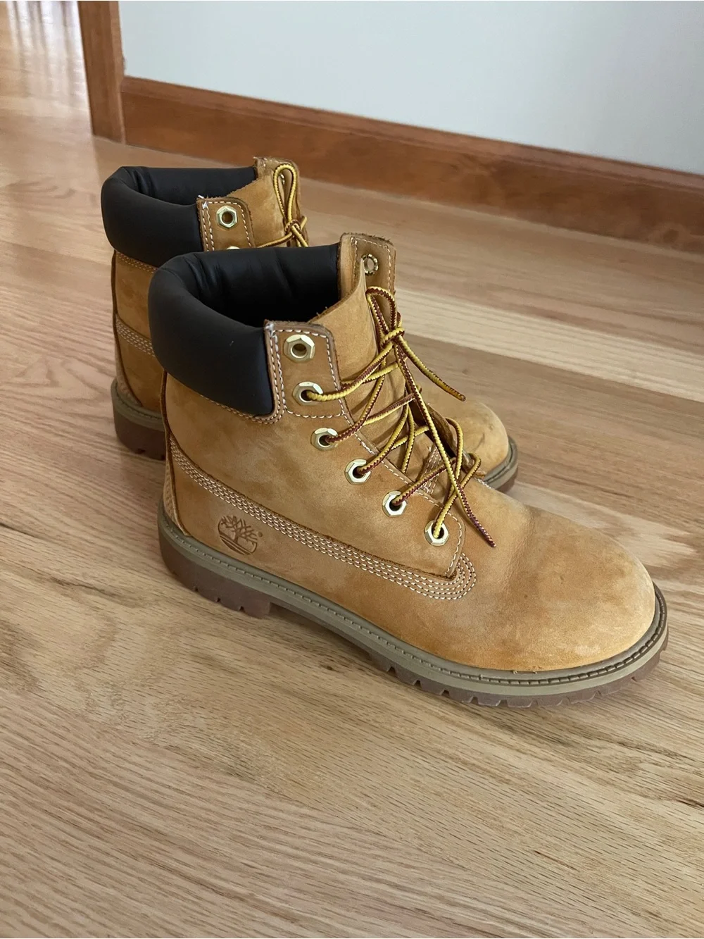 Unisex Timberland Wheat Nubuck Work Boots with Black Collars